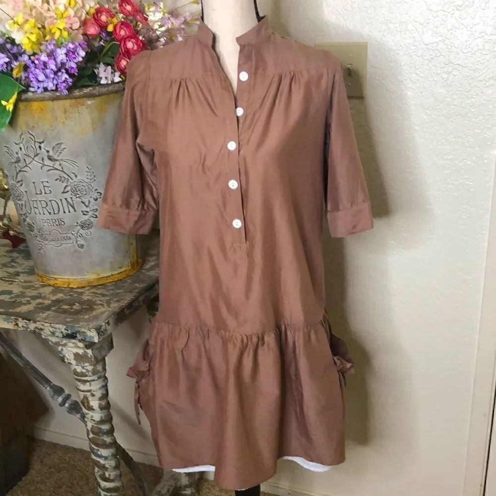 AKA New York Silk Blend Mocha Shift Dress